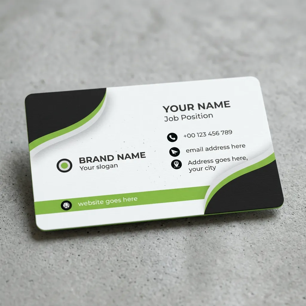 Print ready green black business card template for professionals mockup one