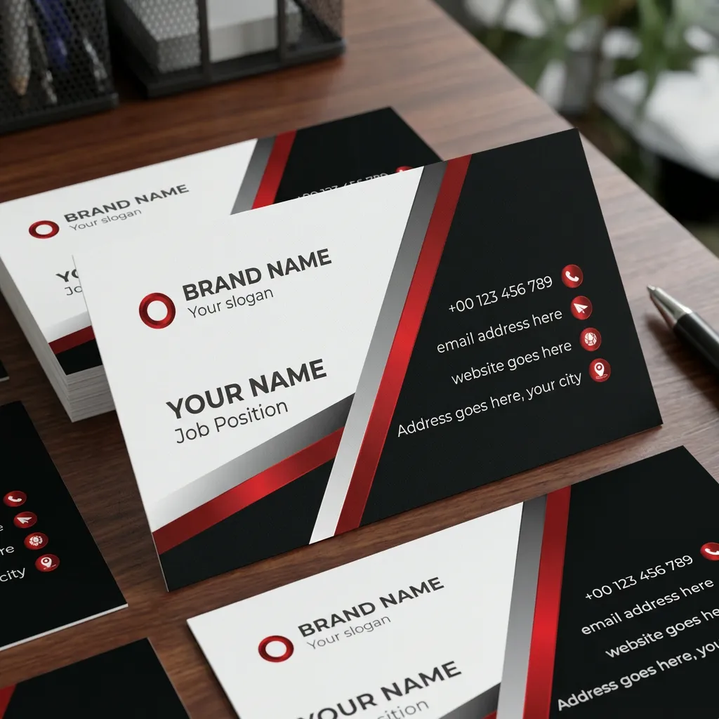 Print ready red black business card template for professionals mockup one