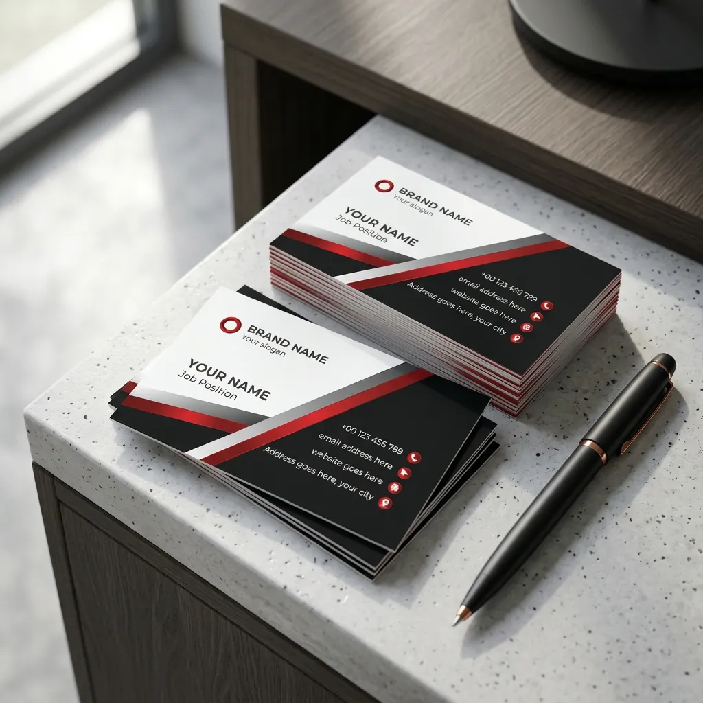 Print ready red black business card template for professionals mockup two