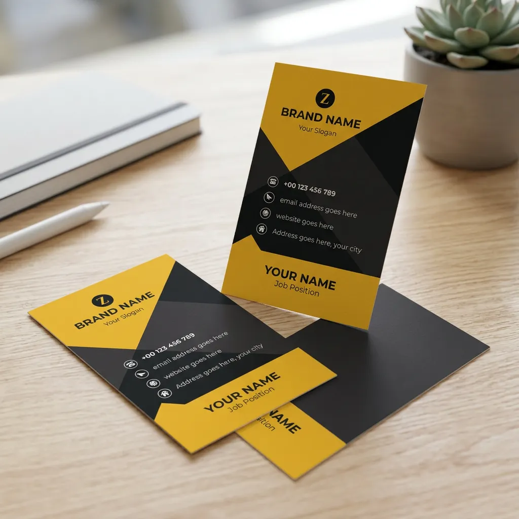 Professional Black And Yellow Business Card Template With Modern Corporate Layout Sr29032611 Mockup Two