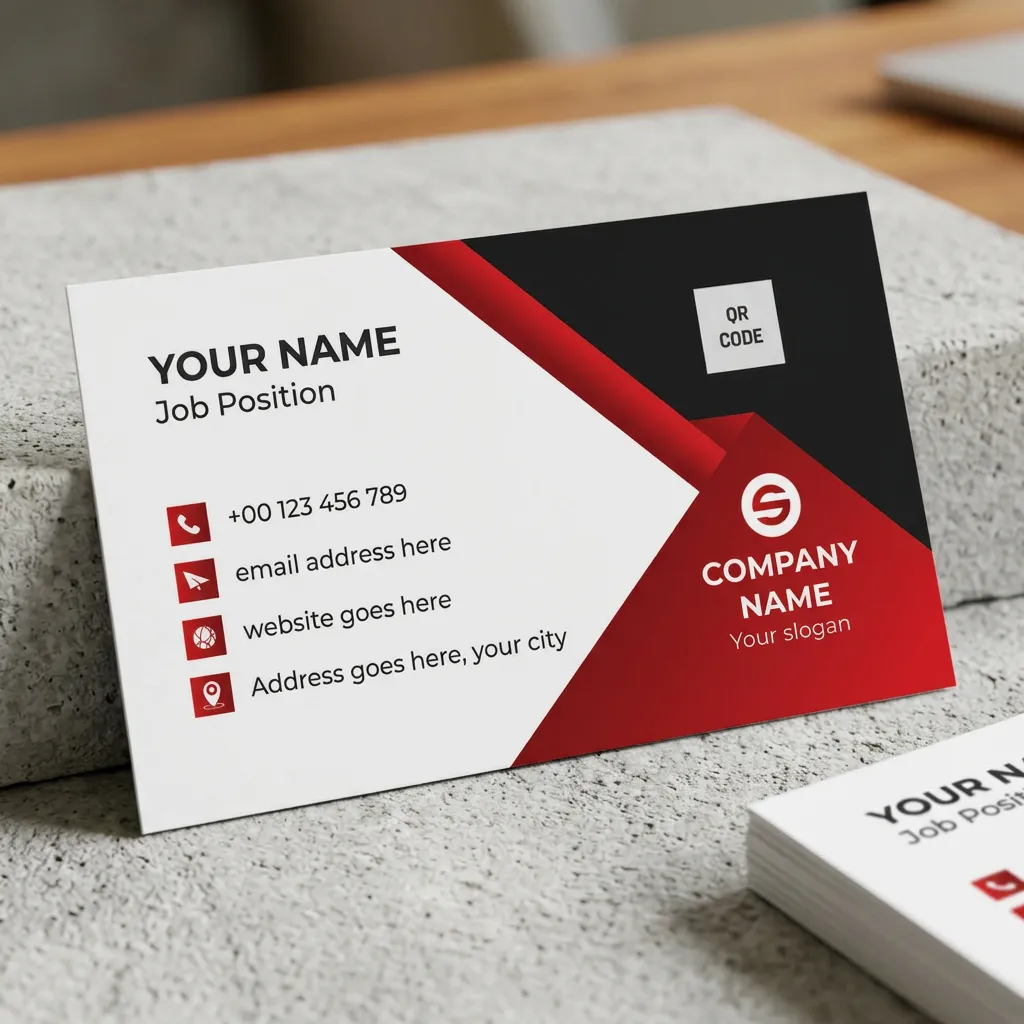 Professional business card template with bold red design for corporate identity branding mockup one