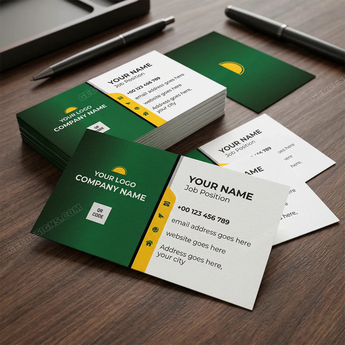 Professional Business Visiting Card Design Green And Yellow Business Card Template Sr09092403 Mockup One