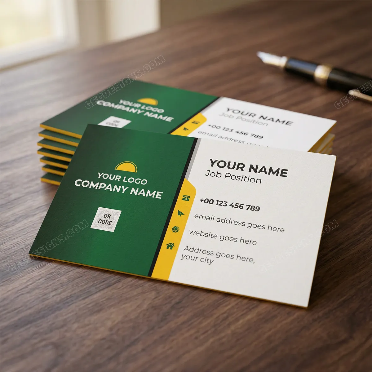 Professional Business Visiting Card Design Green And Yellow Business Card Template Sr09092403 Mockup Two
