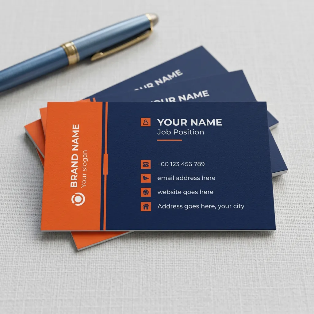 Professional corporate business card template with bold color contrast and clean layout mockup two
