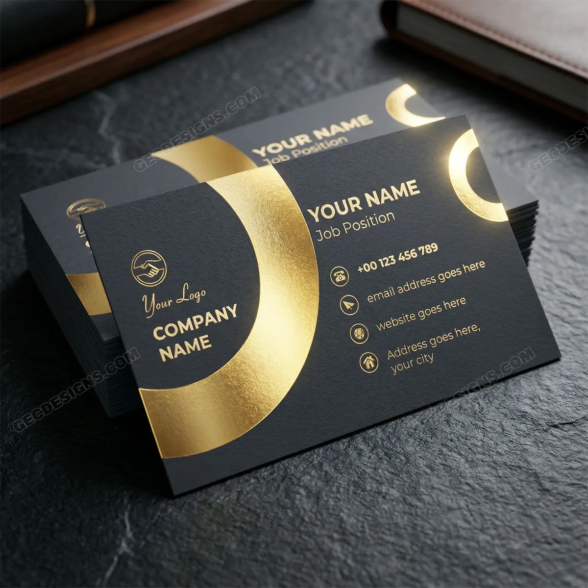 Professional corporate visiting card template with black and gold luxury design