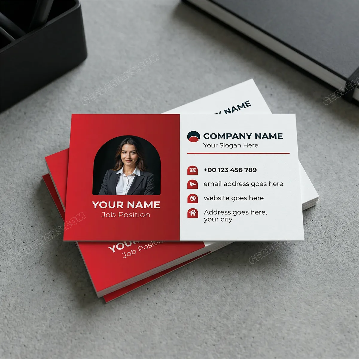 Professional Red And White Business Card Template With Bold Modern Design Sr13112509 Mockup One