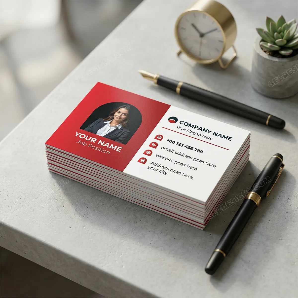 Professional Red And White Business Card Template With Bold Modern Design Sr13112509 Mockup Two