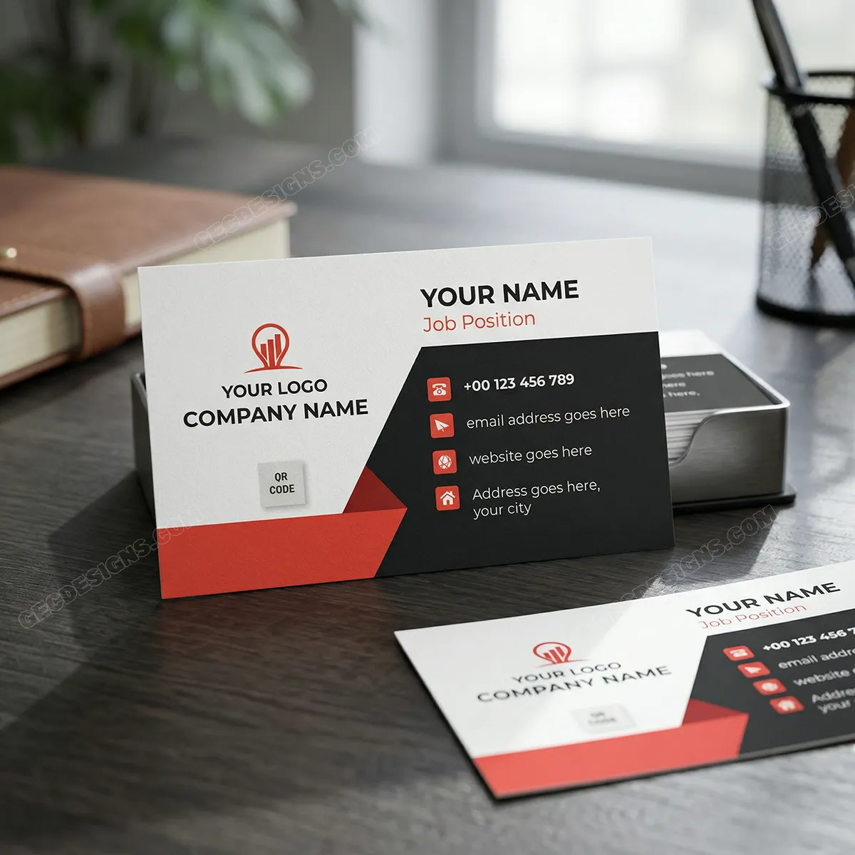 Professional black and red visiting card design for modern business branding