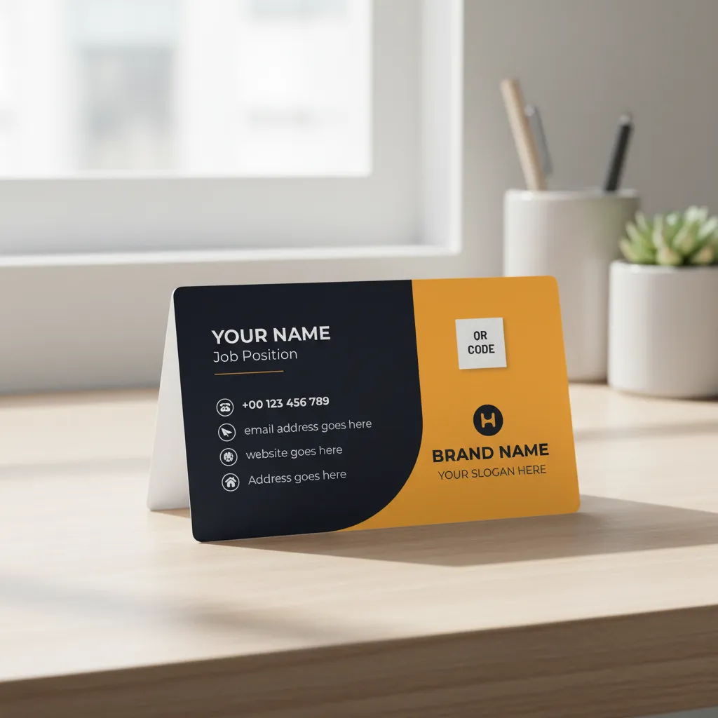 Professional visiting card design for startups and agencies with navy blue and orange theme