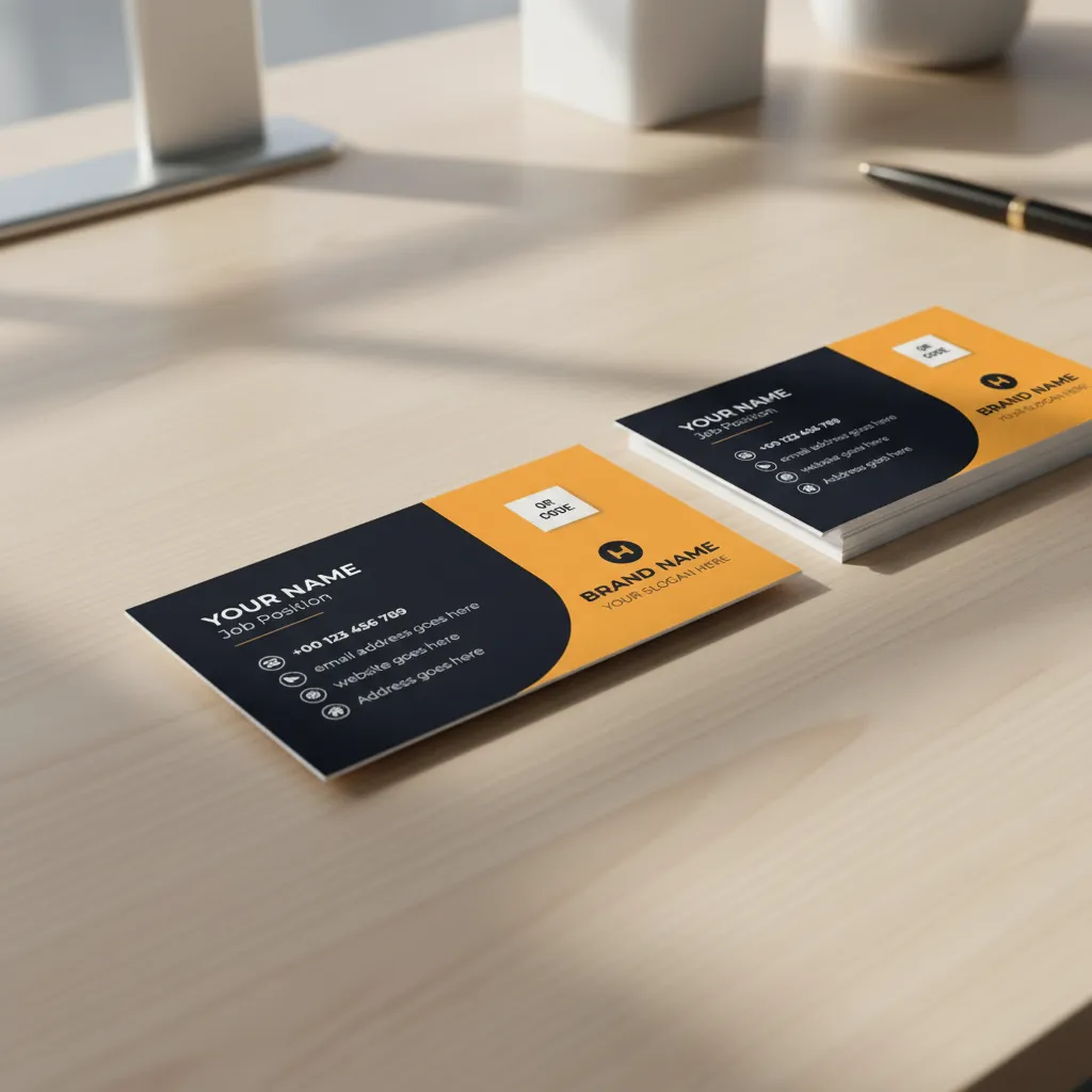 Professional Visiting Card Design for Startups and Agencies with Navy Blue and Orange Theme Mockup Two