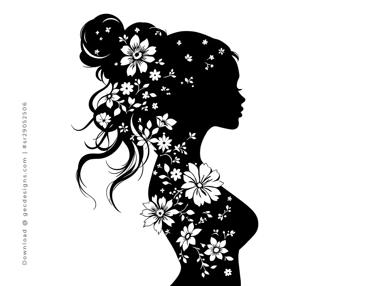 Abstract Beautiful woman silhouette with flowers