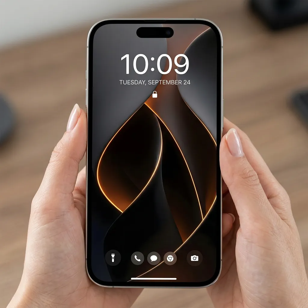Abstract luxury iPhone wallpaper with dark gradient shapes and gold light accent design mockup one