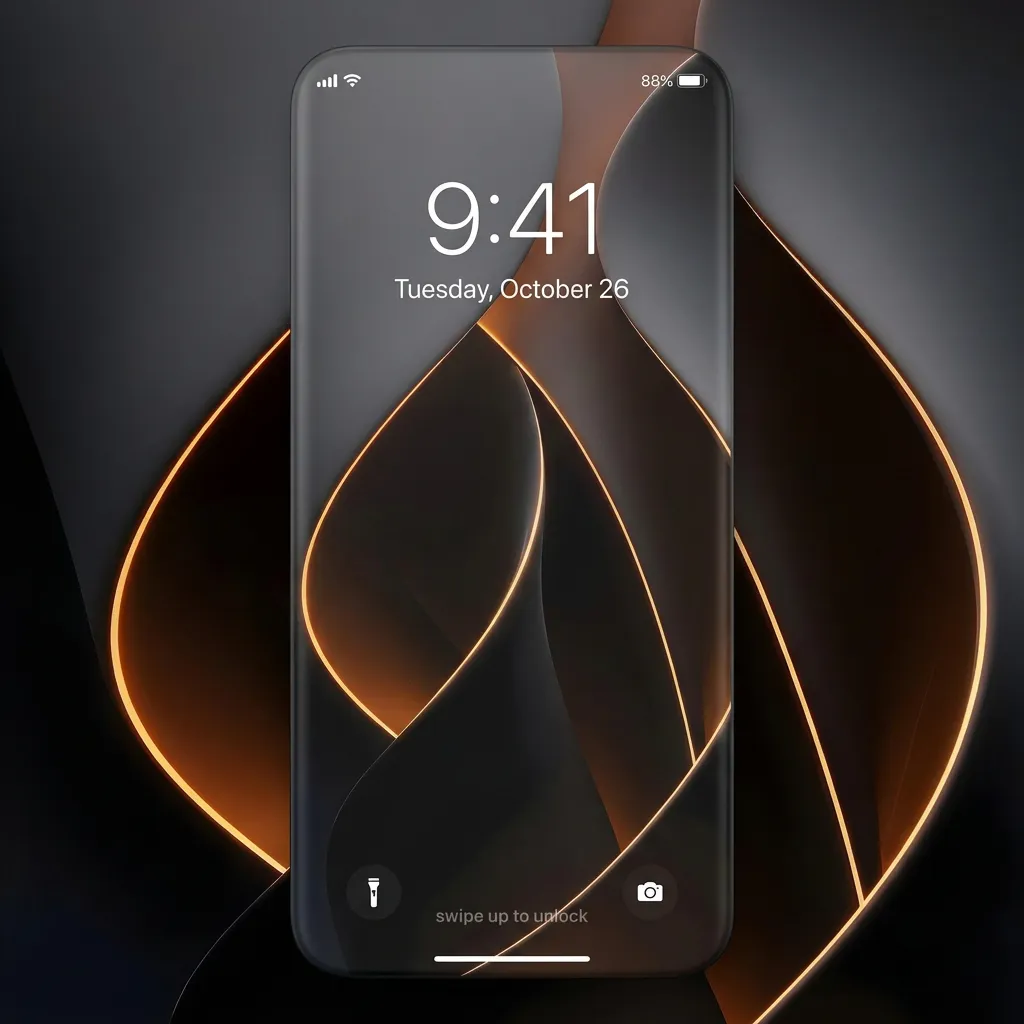 Abstract luxury iPhone wallpaper with dark gradient shapes and gold light accent design mockup two