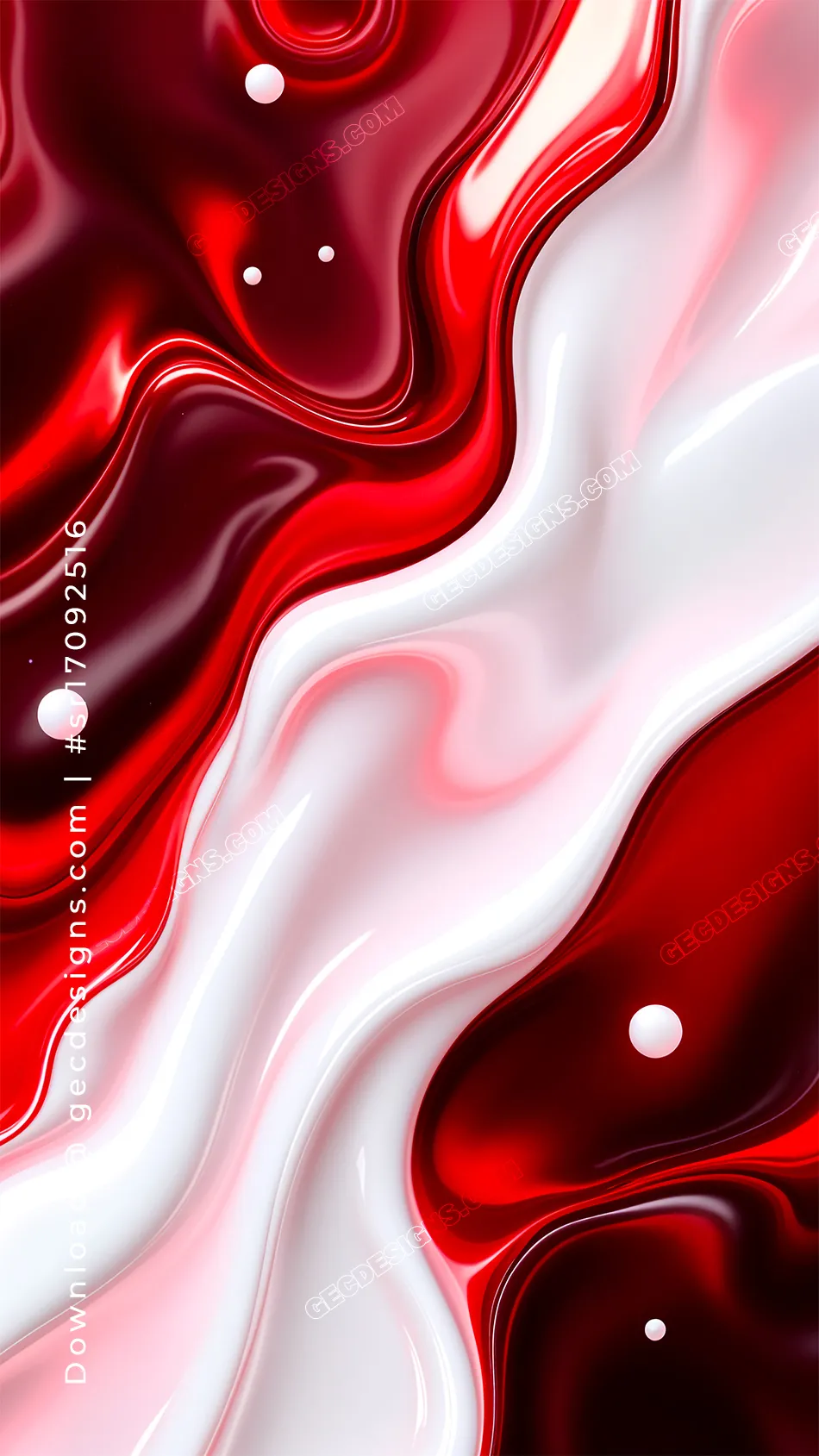 Abstract Red and White iPhone Wallpaper with Glossy Liquid Flow Design -  GEC Designs, image size:950x1689