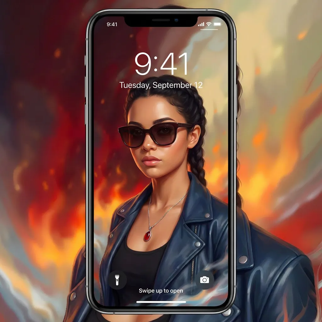 Aesthetic girl iPhone wallpaper with leather jacket style mockup one