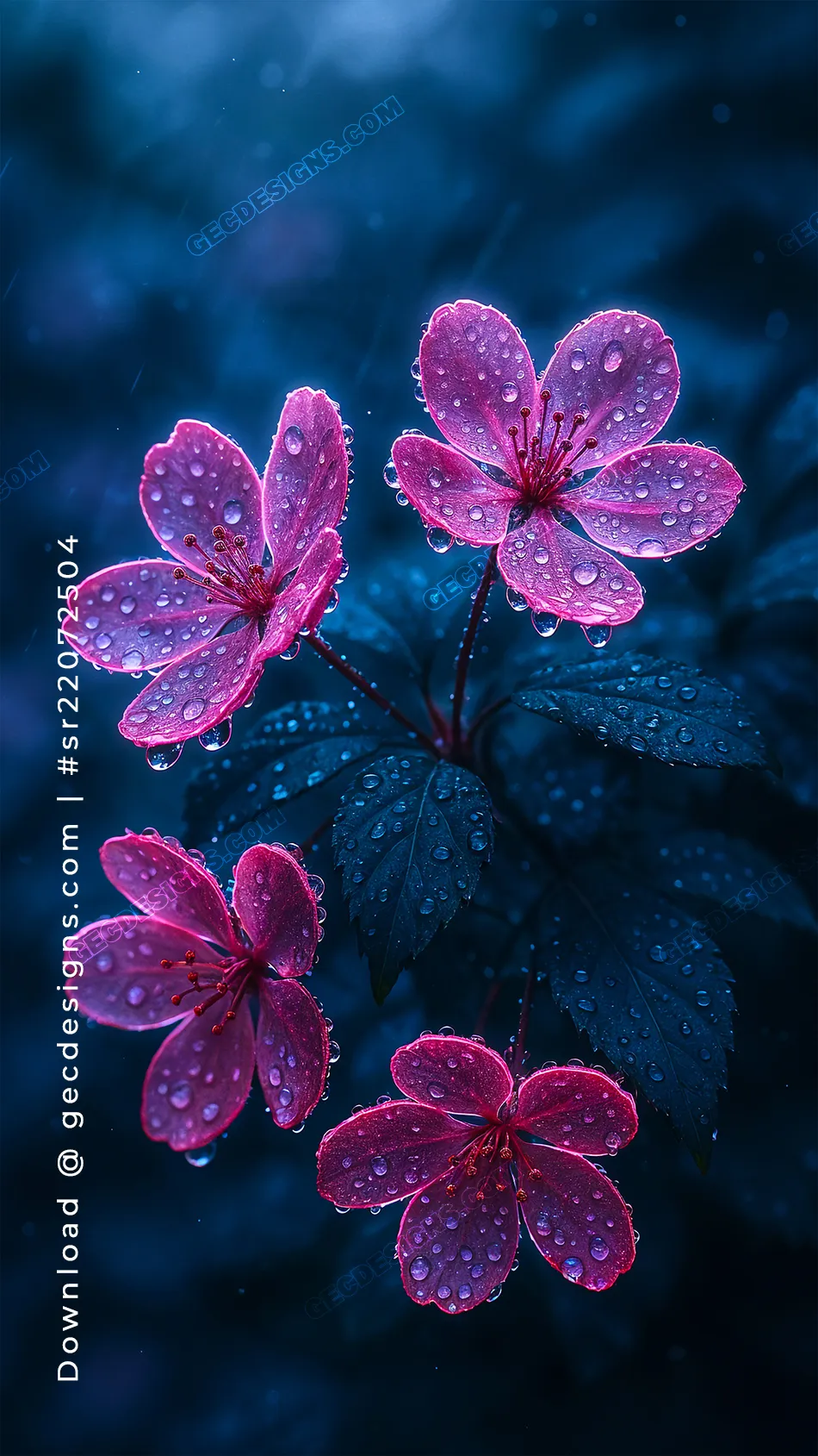 Aesthetic Pink Flower iPhone Wallpaper with Rain Droplets and Dark Blue  Background - GEC Designs, image size:950x1689