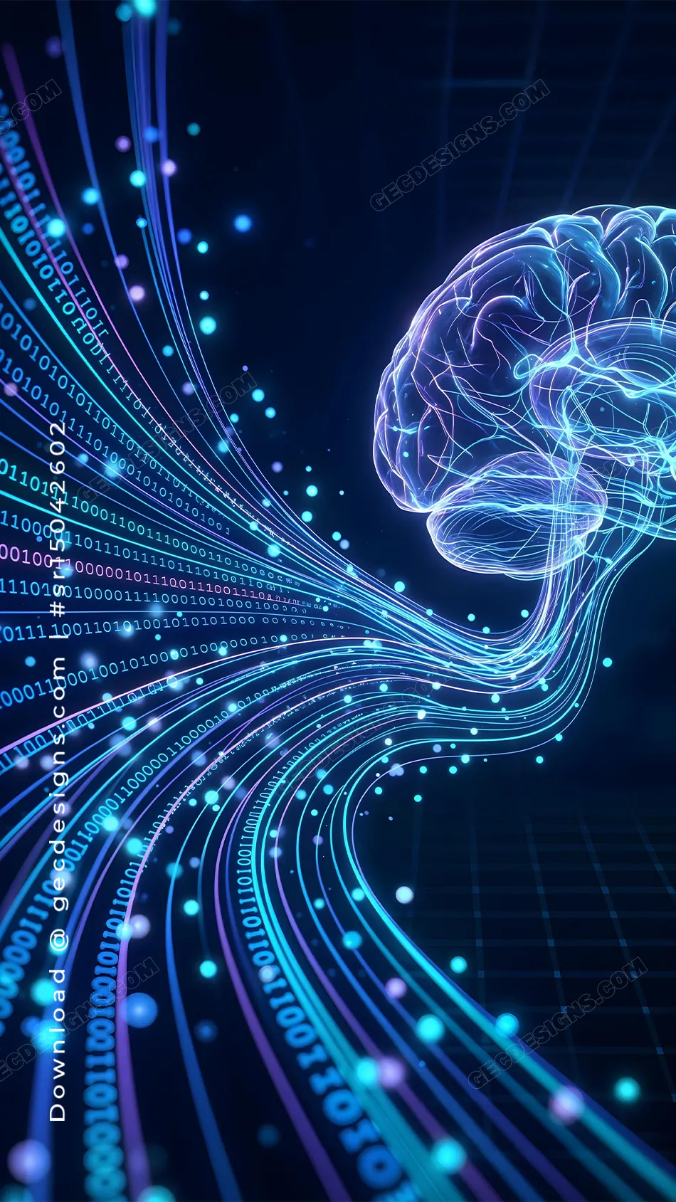 AI Brain Data Flow iPhone Wallpaper with Futuristic Coding Lines and Digital Intelligence Theme