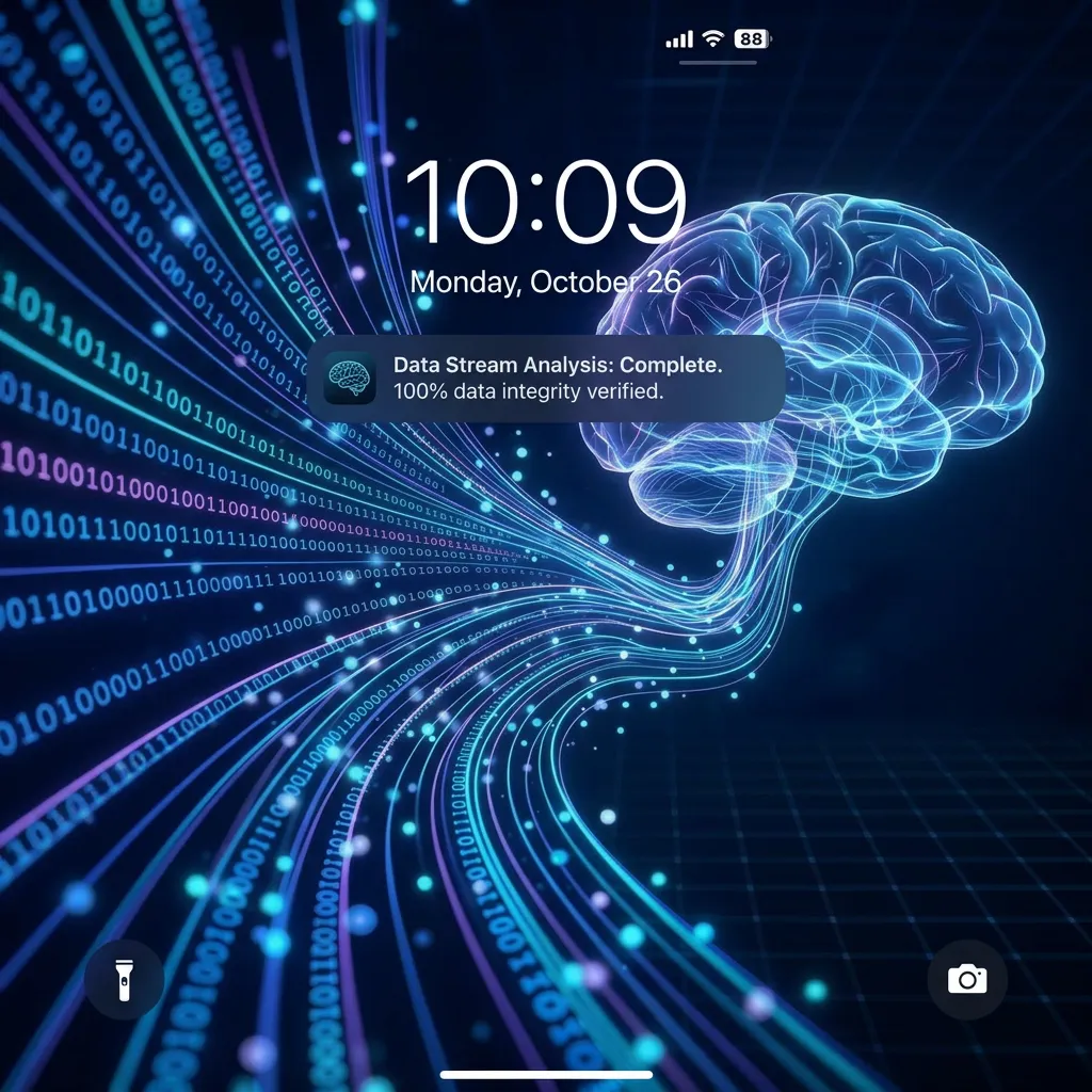 Ai brain data flow iPhone wallpaper with futuristic coding lines and digital intelligence theme mockup two