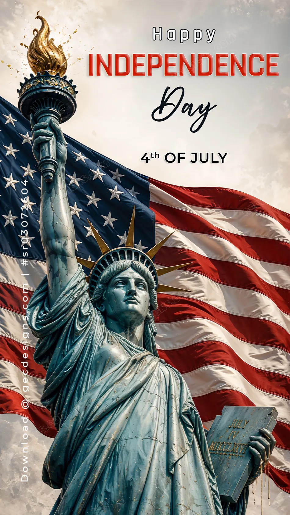 American Independence Day Wallpaper with Statue of Liberty and Waving US Flag Backdrop