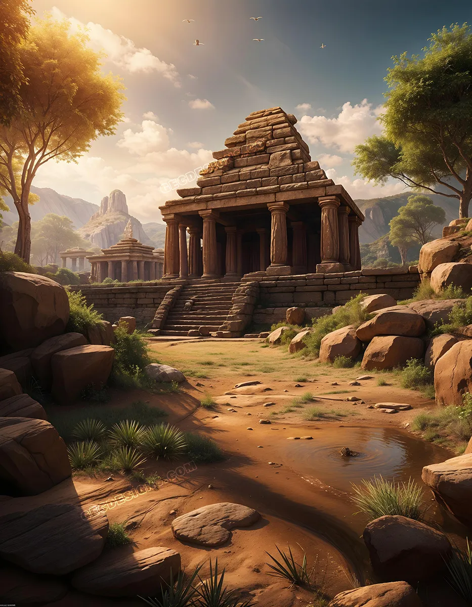 Ancient Hindu temple in the jungle AI Generated wallpaper