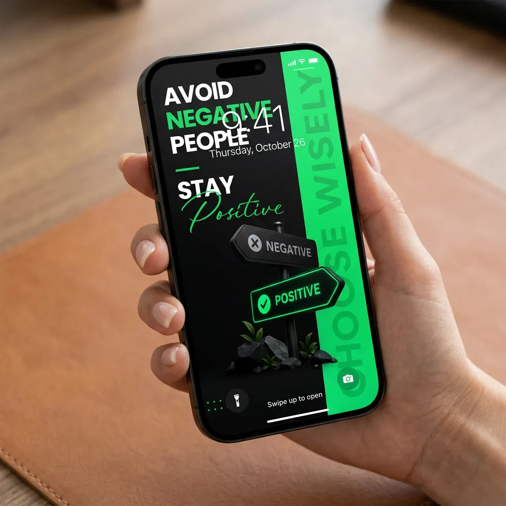 Avoid negative people, stay positive 3D signpost motivational iPhone wallpaper mockup one