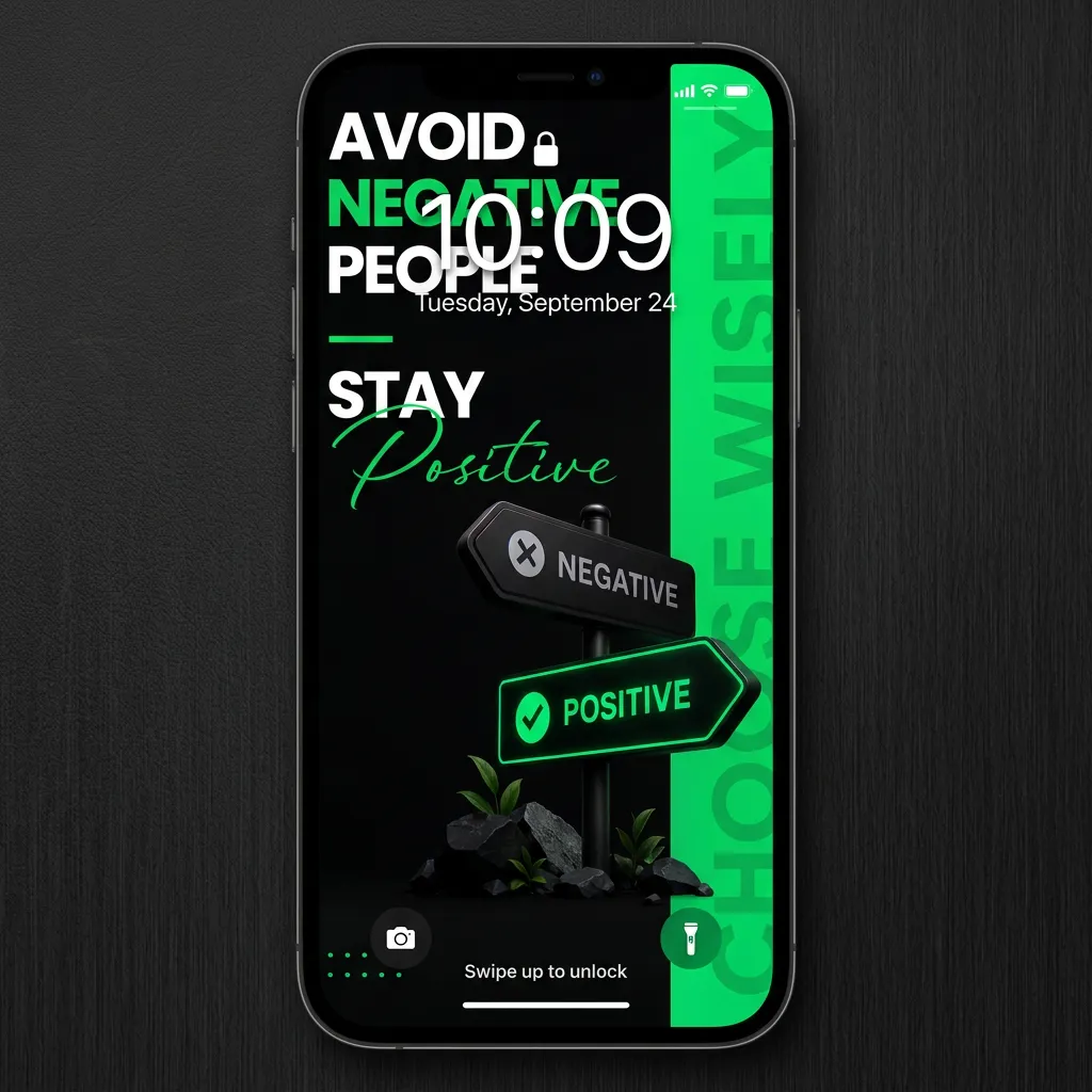 Avoid negative people, stay positive 3D signpost motivational iPhone wallpaper mockup two