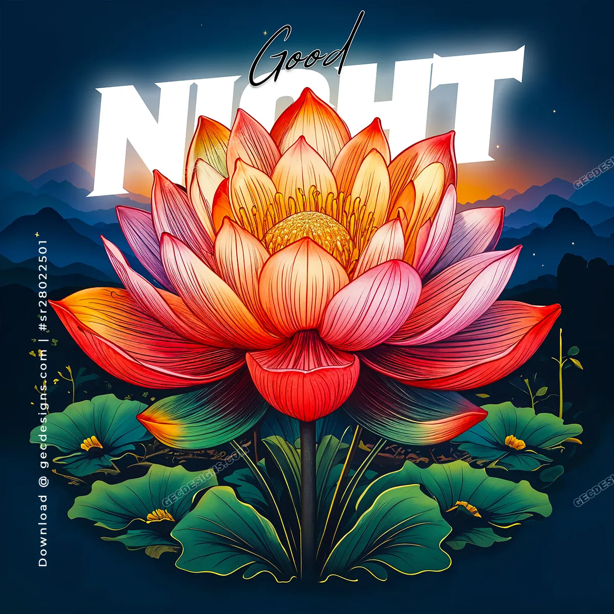Beautiful good night image with lotus flower