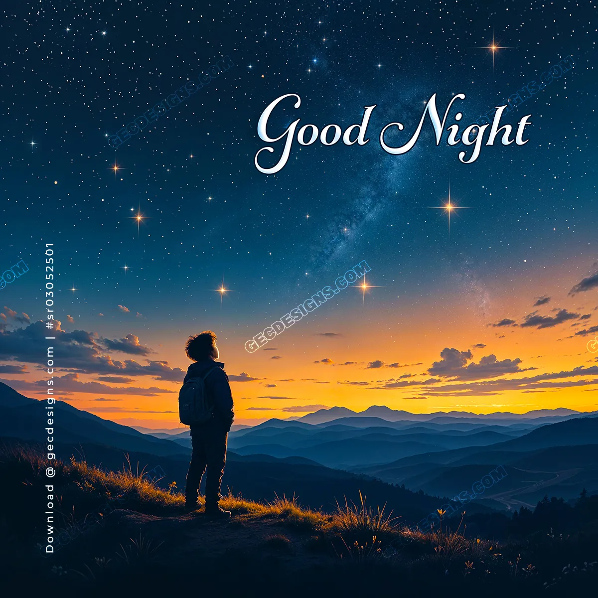 Beautiful good night image with child looking up at the night sky background
