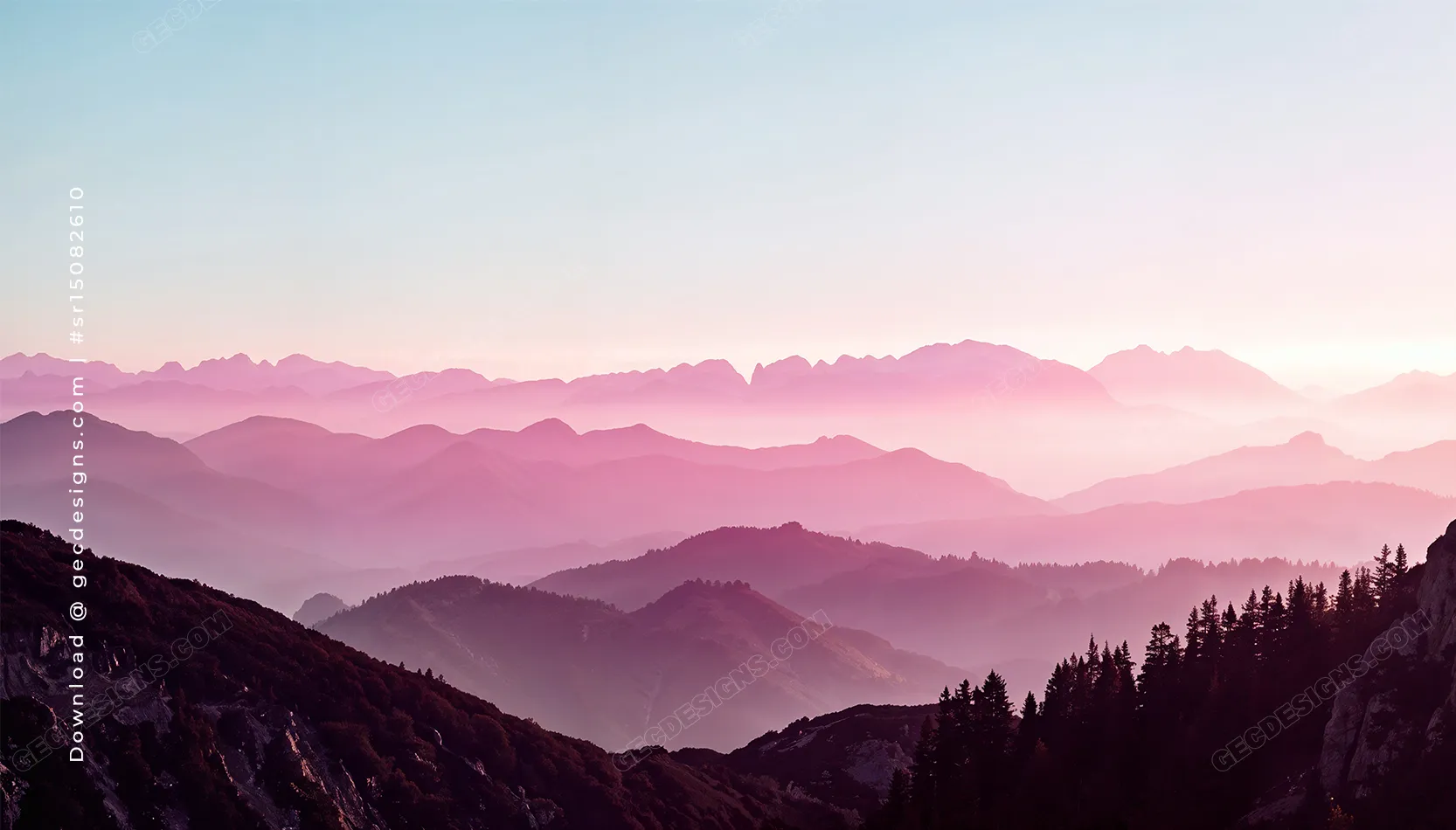 Berry Kiss Mountain Desktop Wallpaper with Soft Pink Horizon - Berry Kiss