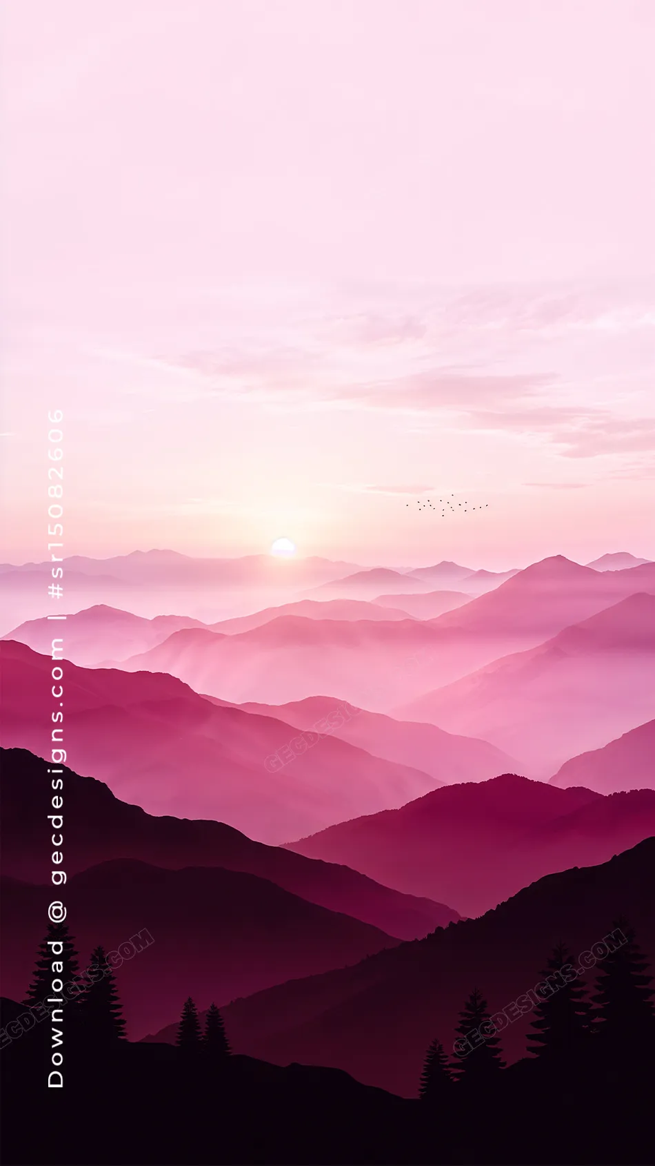 Berry Kiss Mountain Sunrise Wallpaper with Layered Pink Peaks - Berry Kiss