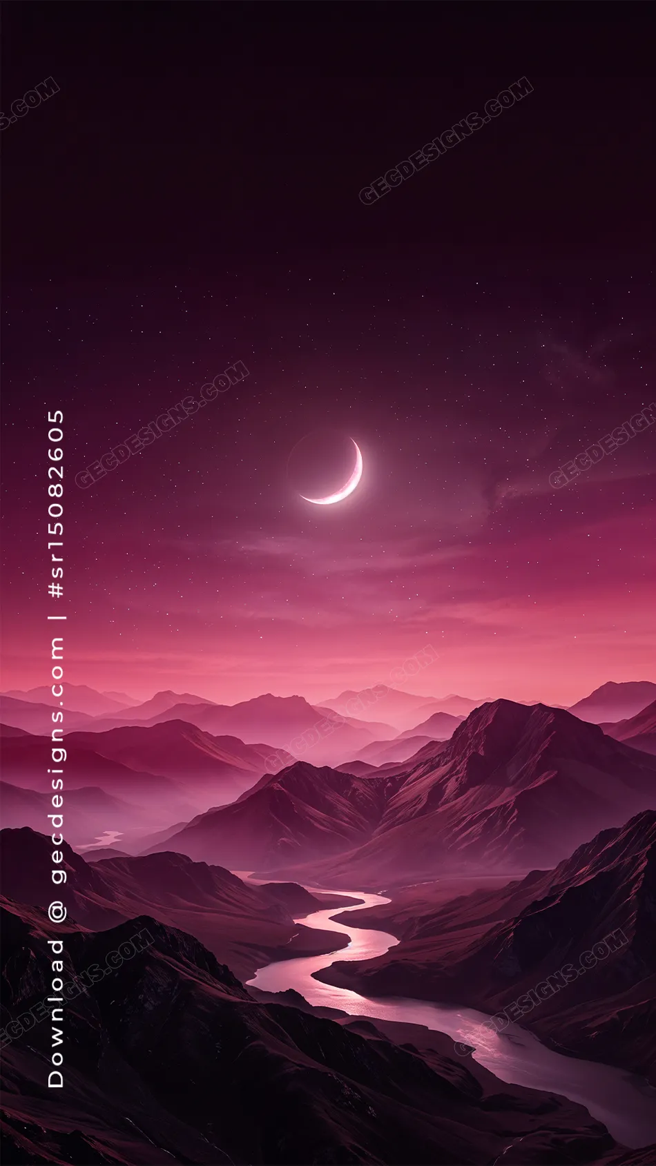Berry Kiss Mountain Wallpaper with Crescent Moon - Berry Kiss