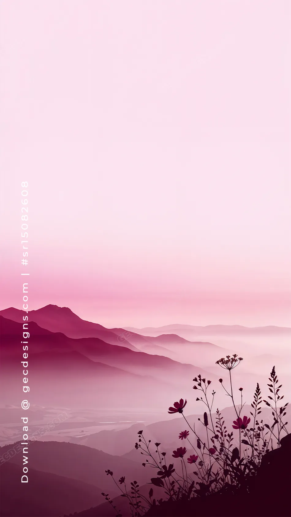 Berry Kiss Mountain Wallpaper with Wildflower Silhouettes - Berry Kiss