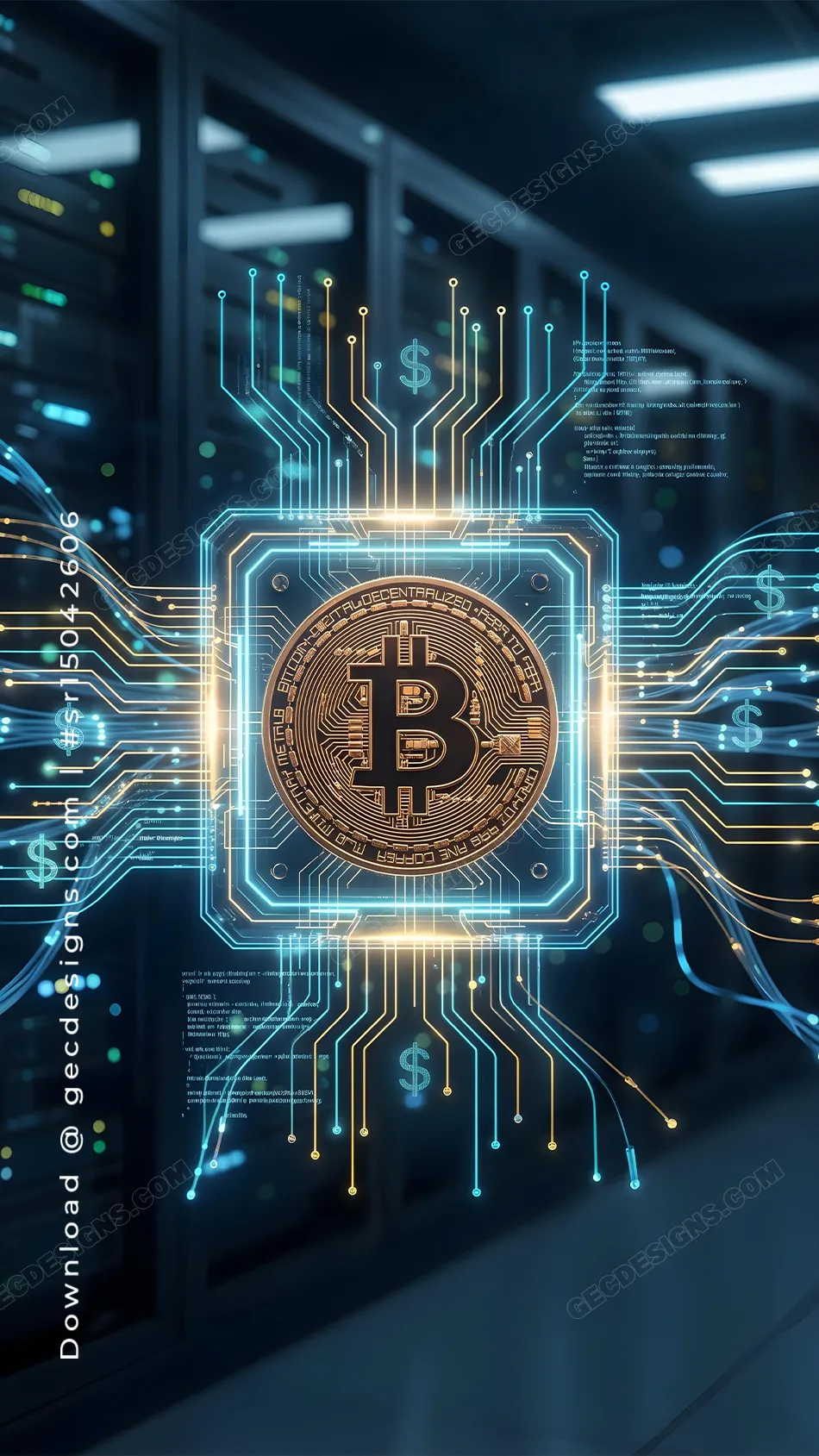 Bitcoin Blockchain iPhone Wallpaper with Futuristic Tech Circuit Design and Digital Finance Theme