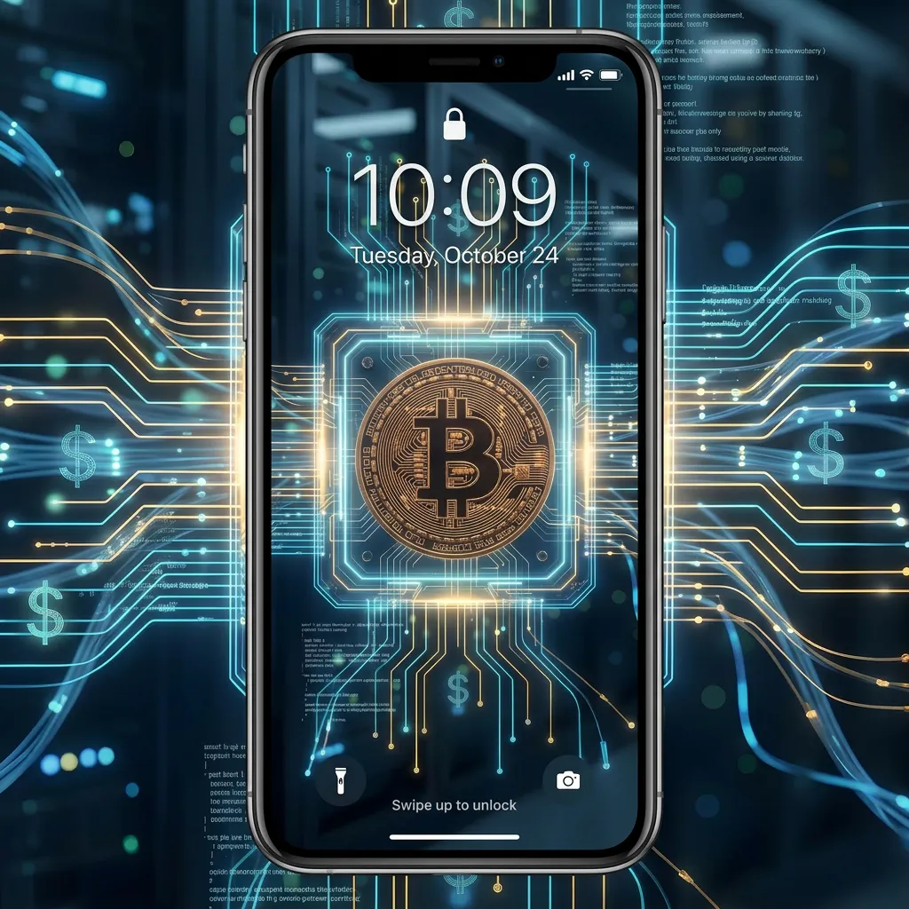Bitcoin blockchain iPhone wallpaper with futuristic tech circuit design and digital finance theme mockup one