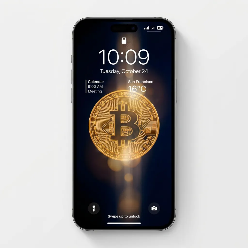 Bitcoin finance iPhone wallpaper with golden coin and dark luxury wealth theme mockup two