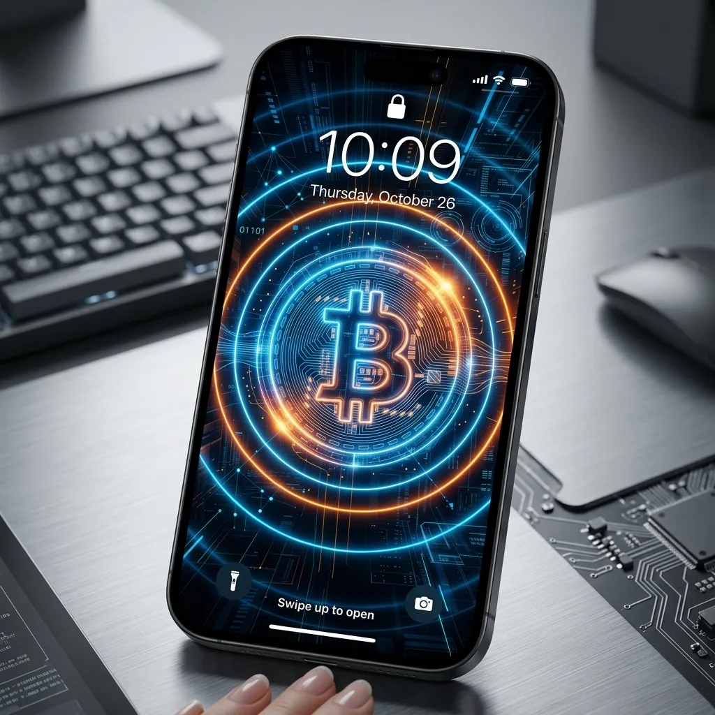Bitcoin futuristic iPhone wallpaper crypto network digital finance background mockup one
