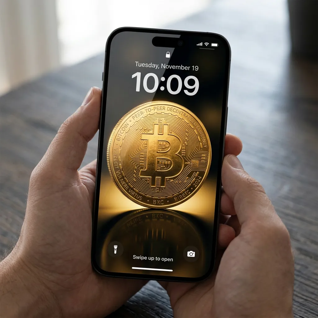Bitcoin gold coin iPhone wallpaper luxury crypto wealth background mockup one
