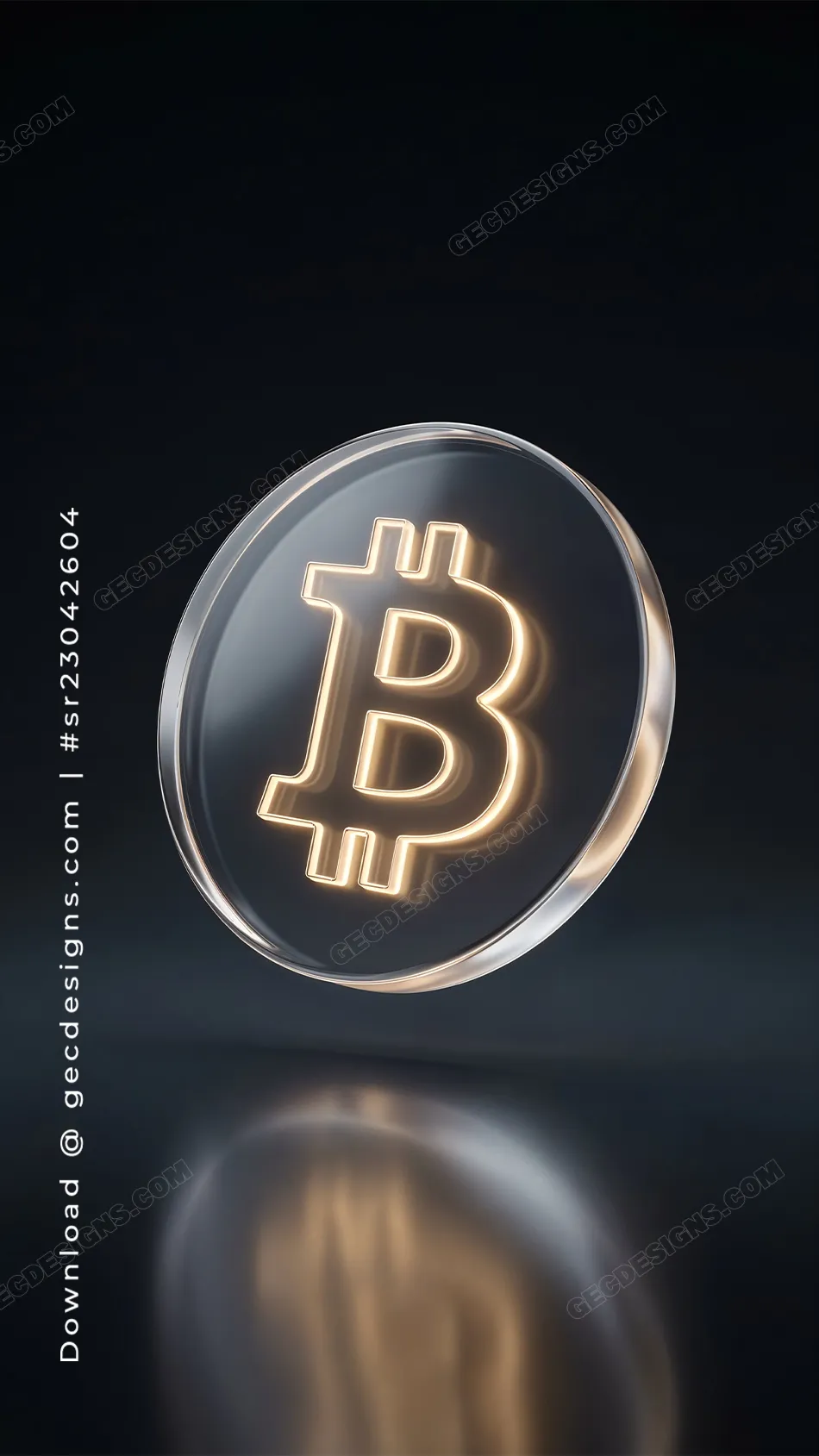 Bitcoin iPhone Wallpaper with Glass Coin and Glowing Gold Symbol Design