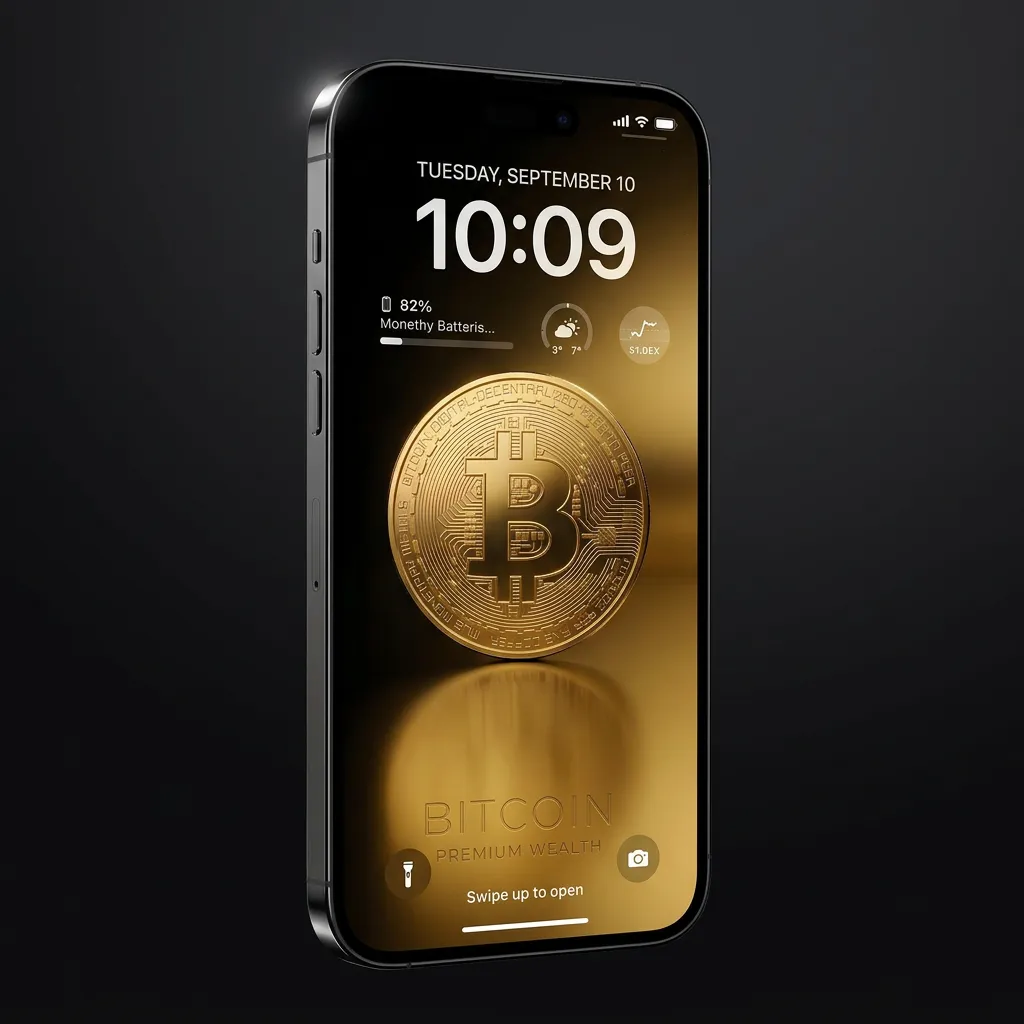 Bitcoin iPhone wallpaper with premium golden crypto coin and luxury wealth background mockup two