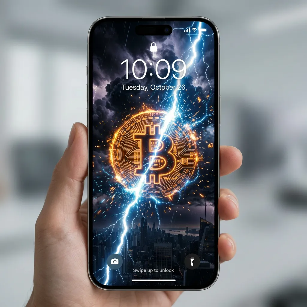 Bitcoin lightning iPhone wallpaper crypto wealth storm power background mockup one