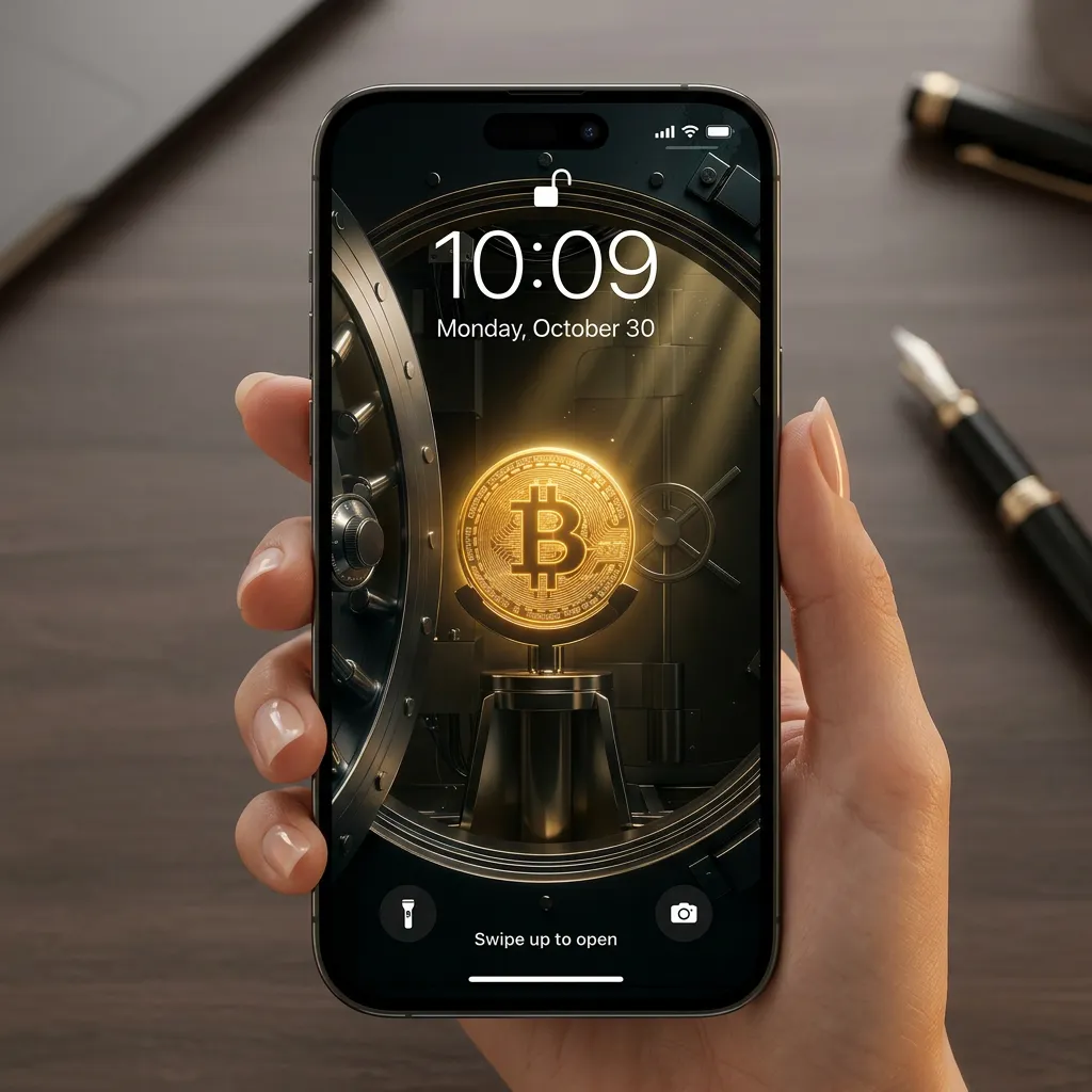 Bitcoin vault iPhone wallpaper crypto security wealth background mockup one
