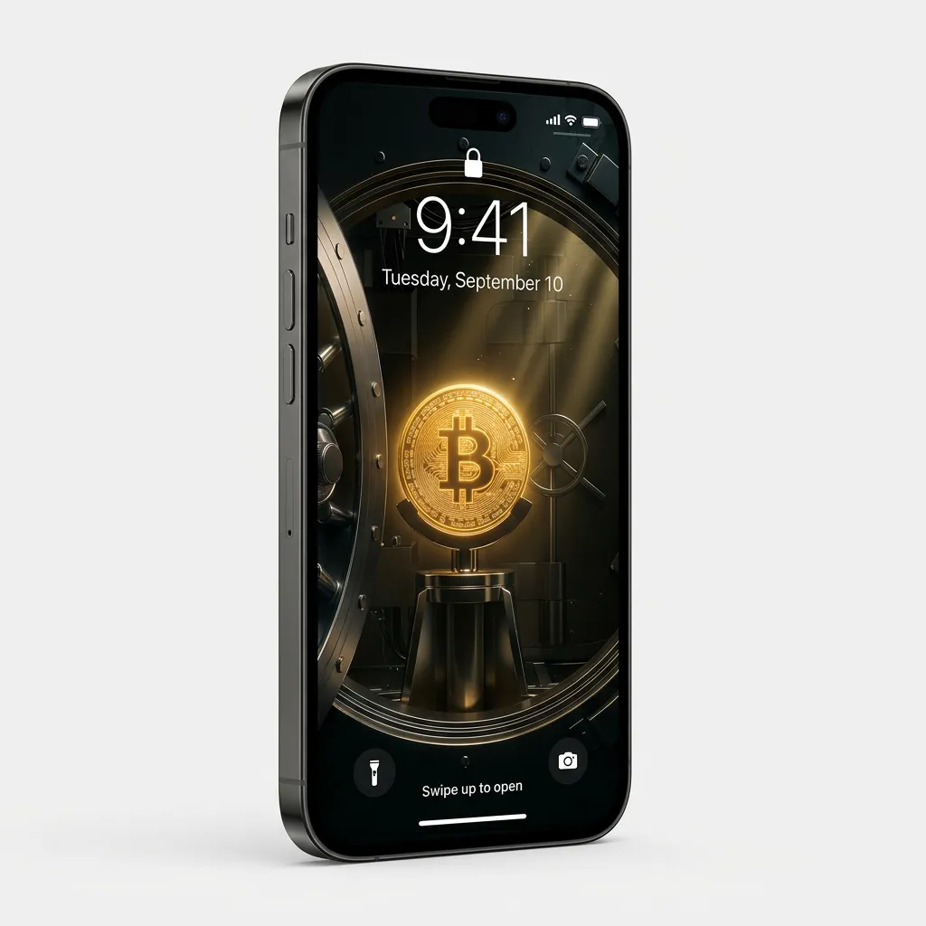 Bitcoin vault iPhone wallpaper crypto security wealth background mockup two