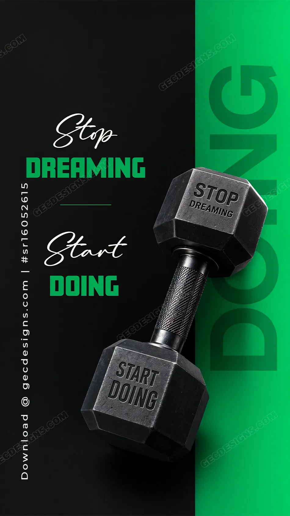Black and Green Success Mindset iPhone Wallpaper with Dumbbell Quote