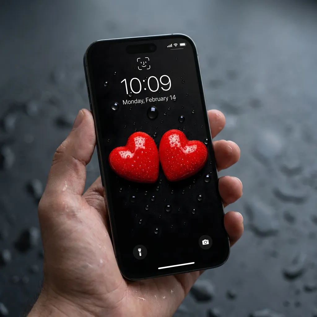 Black and red heart iPhone wallpaper for love lock screen mockup one