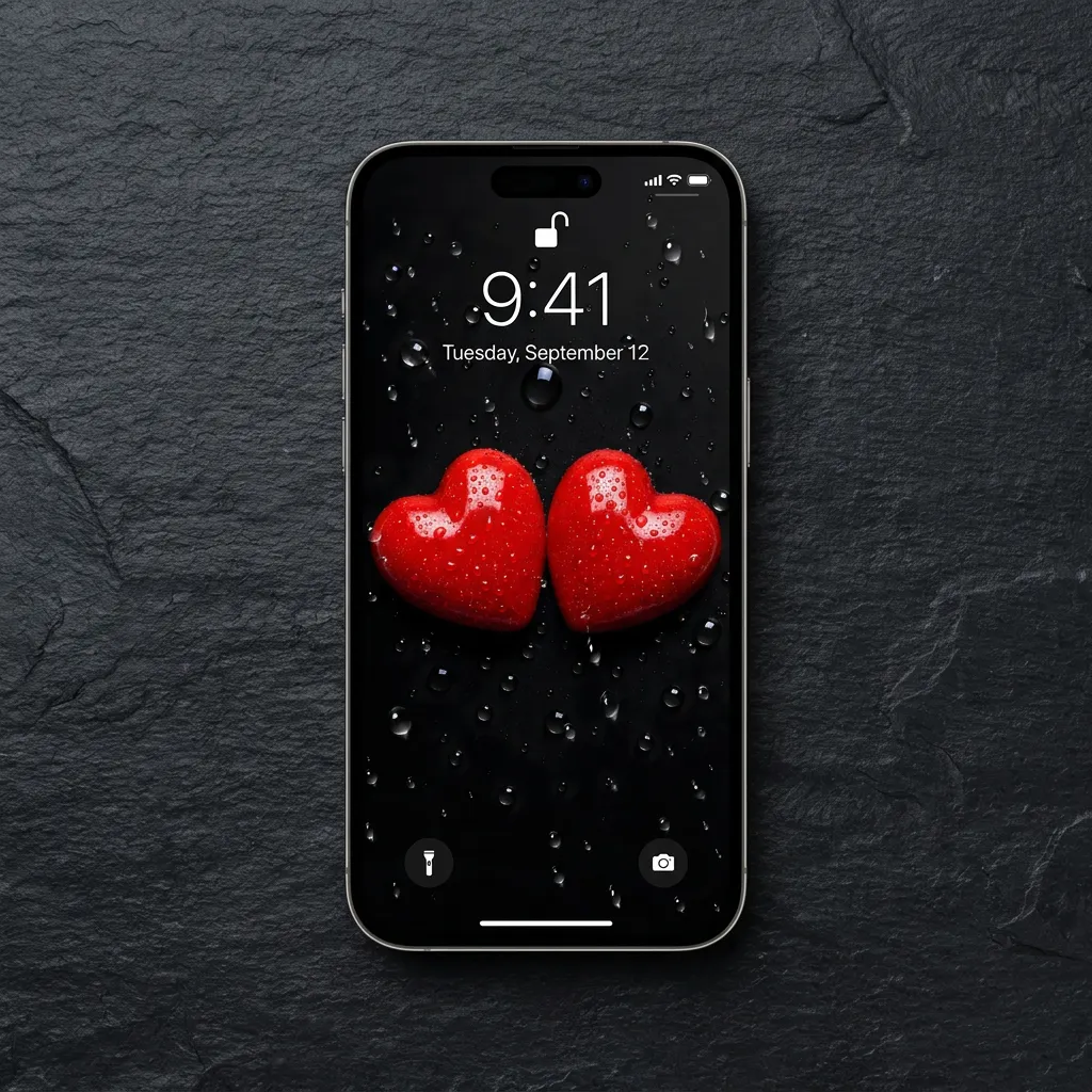 Black and red heart iPhone wallpaper for love lock screen mockup two