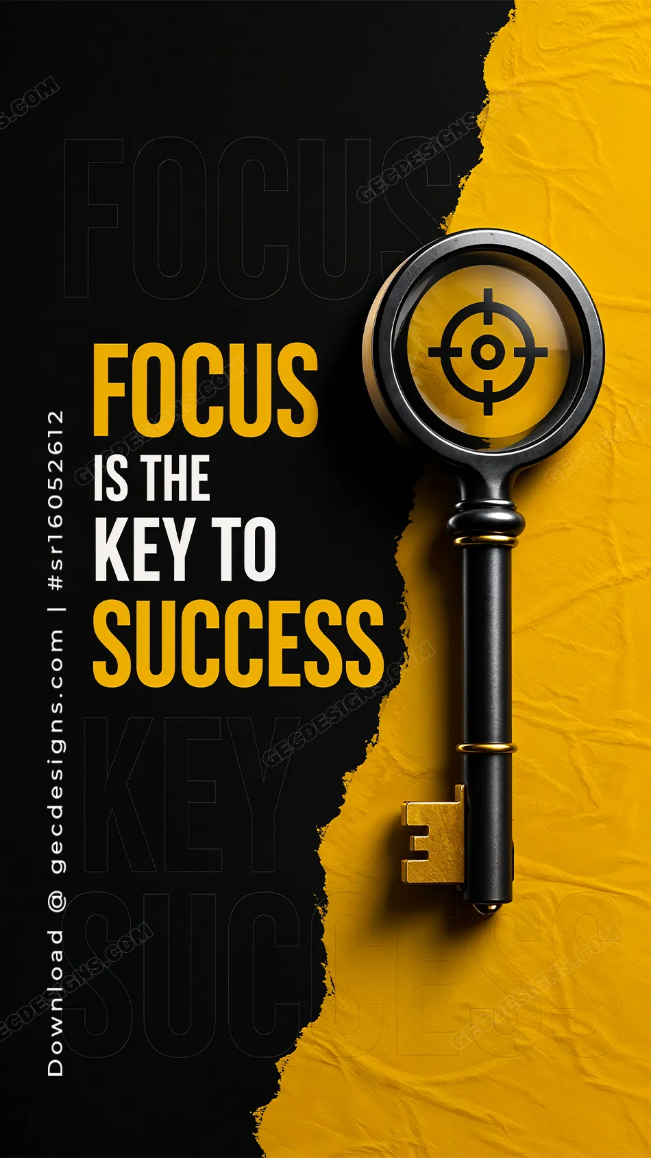 Black and Yellow Success Mindset iPhone Wallpaper with Focus Key Design