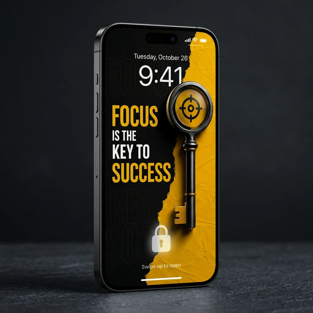 Black and yellow success mindset iPhone wallpaper with focus key design