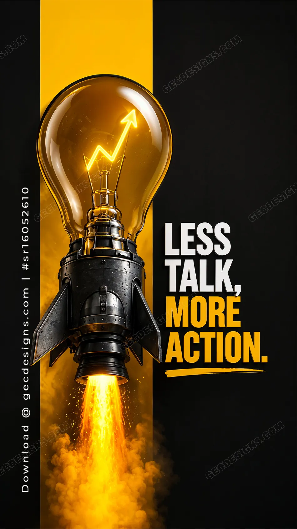 Black and Yellow Success Mindset Wallpaper with Light Bulb Rocket