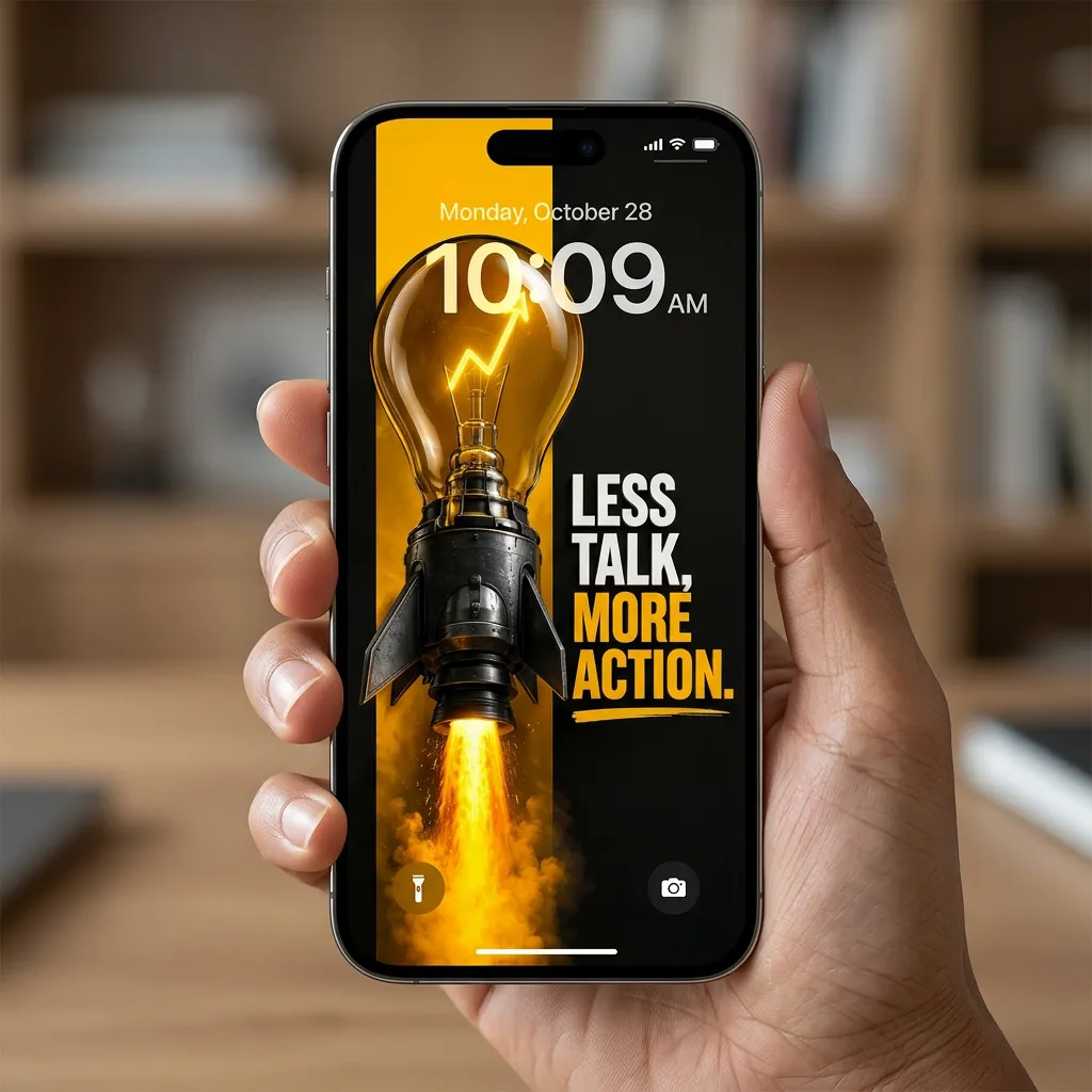 Black and yellow success mindset wallpaper with light bulb rocket