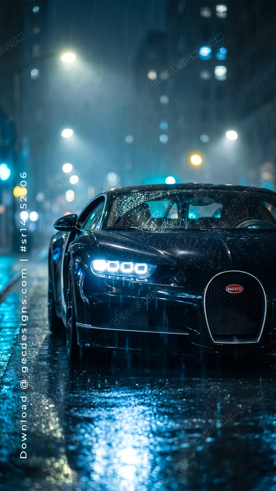 Black Bugatti in Rainy Night iPhone Wallpaper